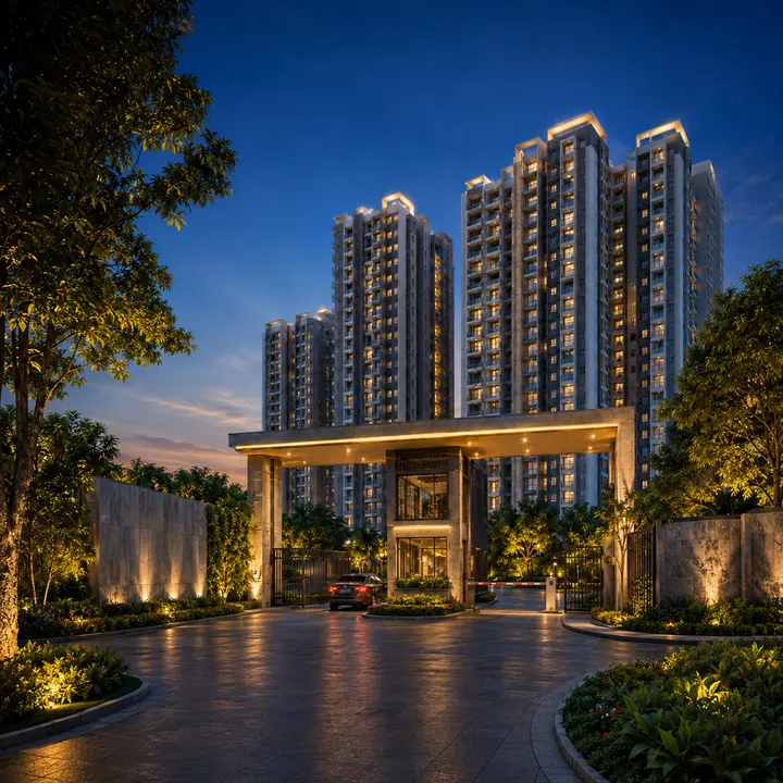 Sattva Whitefield grand entrance gate with residential towers Sattva Whitefield grand entrance gate with residential towers